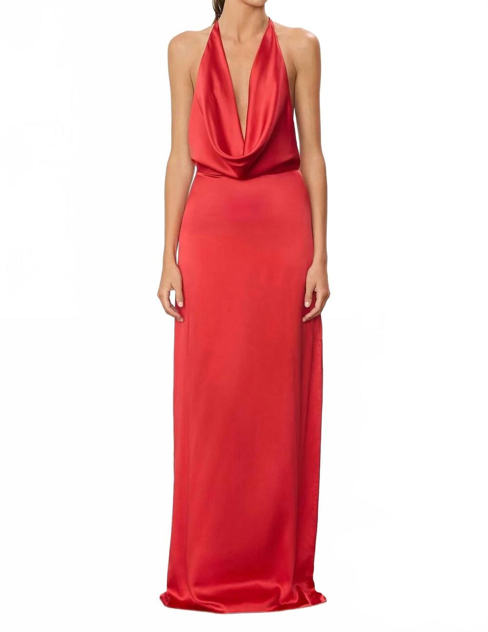 NEW ETERNE carla silk maxi dress in red